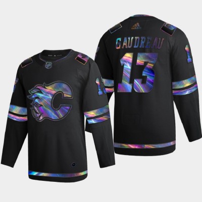 Calgary Calgary Flames #13 Johnny Gaudreau Men's Nike Iridescent Holographic Collection NHL Jersey - Black Men's